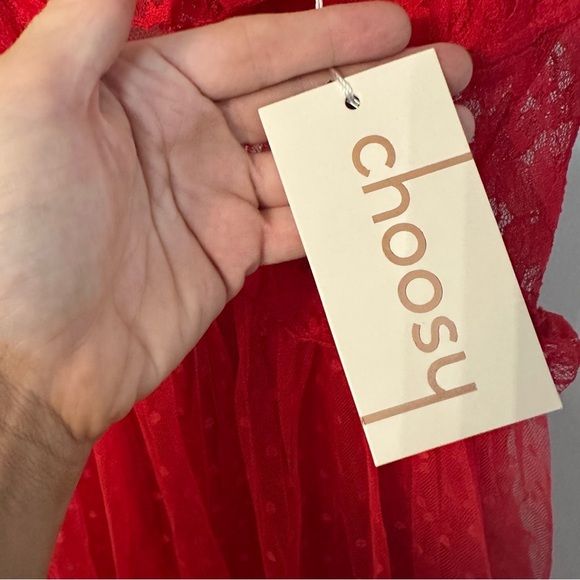 Choosy Womens Sleeveless Red Polka Dot Ruffle Lace Maxi Lingerie Dress Sz 18 NWT - Picture 12 of 14